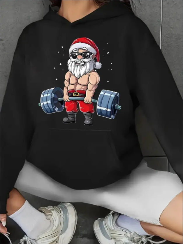 Christmas Santa Claus Weightlifting Graphic Hoodie