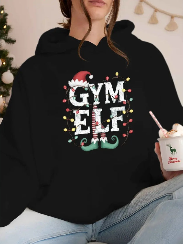 Christmas Gym Elf Graphic Hoodie
