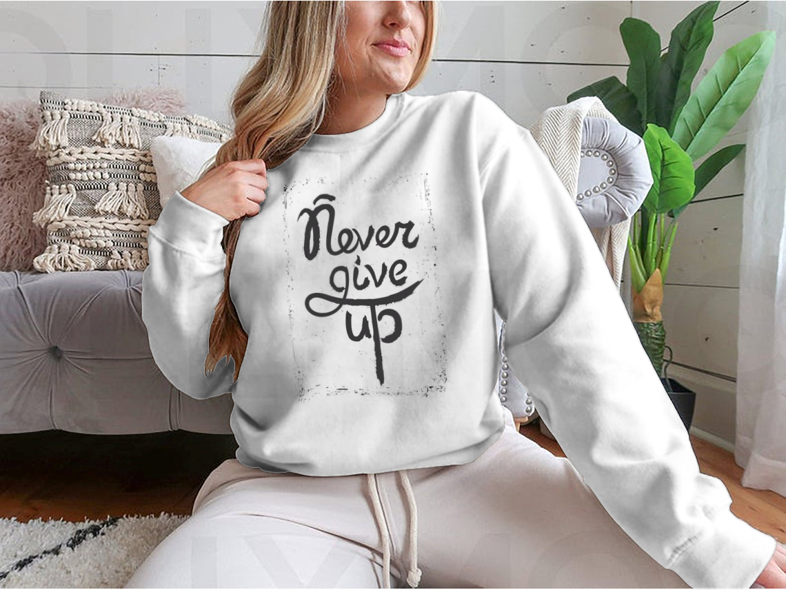 Never Give Up Motivational Quote. Hand Written Inscription. Hand Drawn
