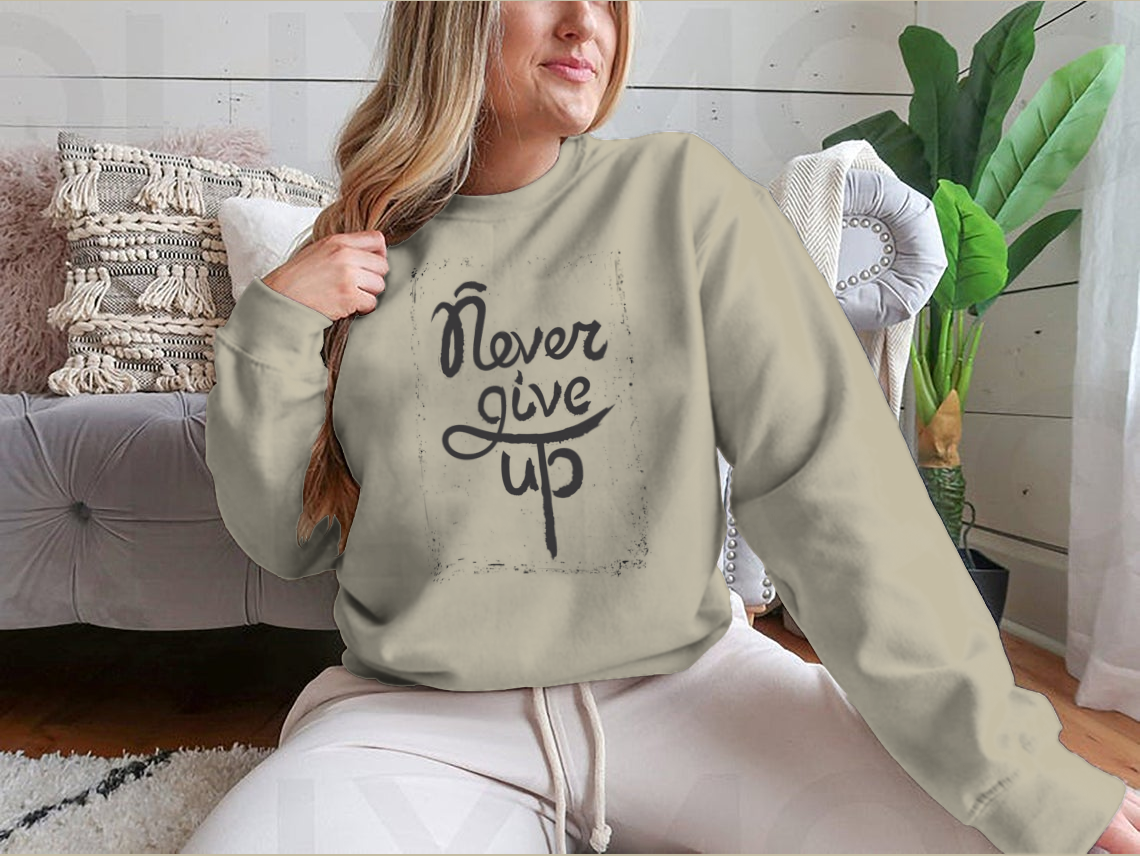Never Give Up Motivational Quote. Hand Written Inscription. Hand Drawn