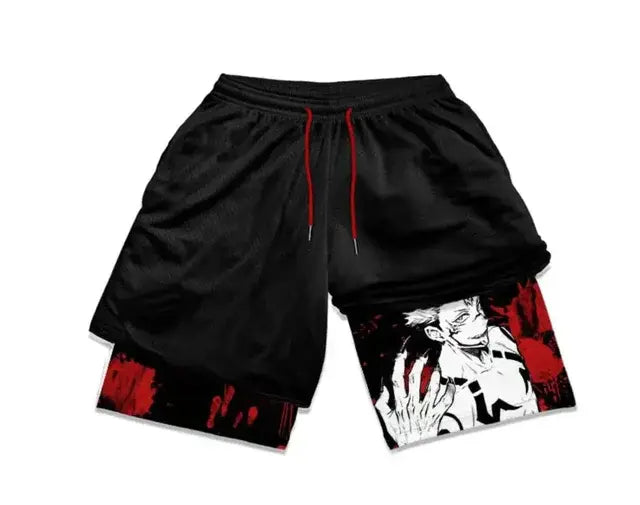 Men's Double-Layered Anime Shorts