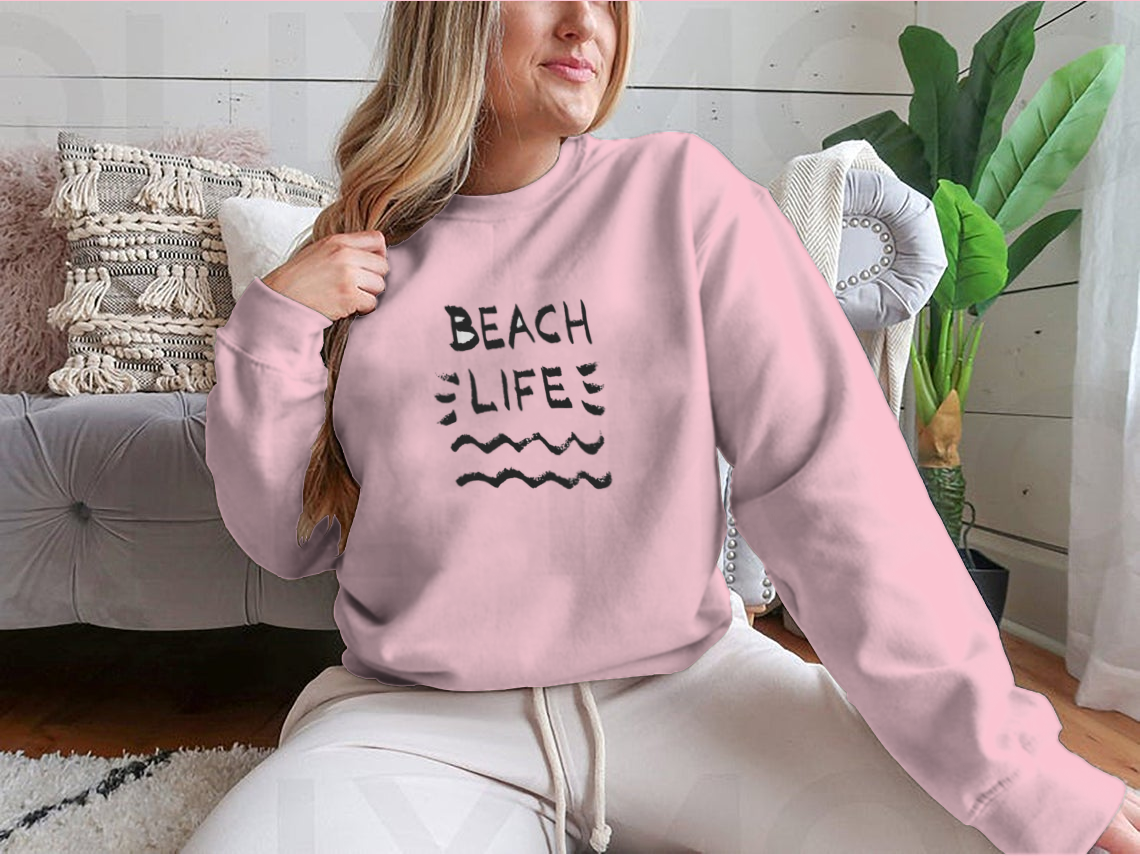 Beach Life Lettering Summer Quote, Black Letters On White Background